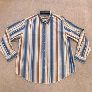 Tommy Bahama Mens Relaxed Long Sleeve Shirt Size XXL Blue Yellow Stripe Cotton
